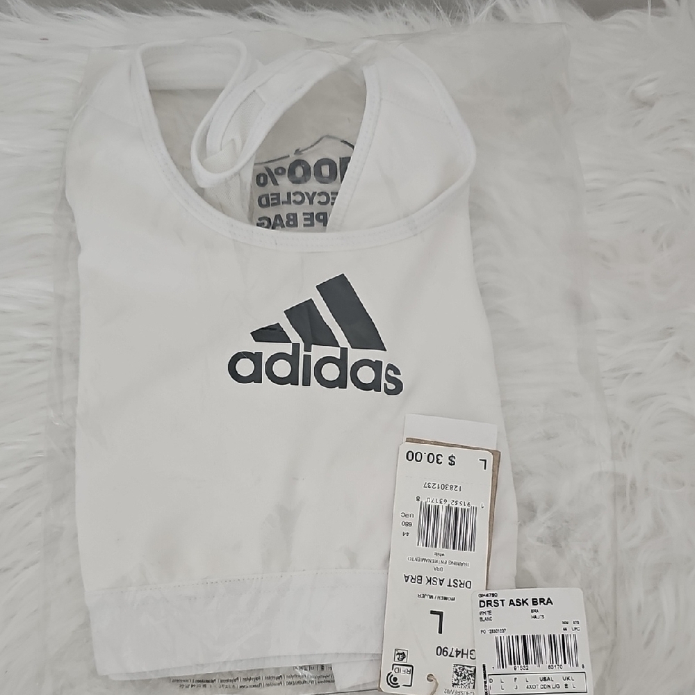 Adidas White and Black Logo Sports Bra